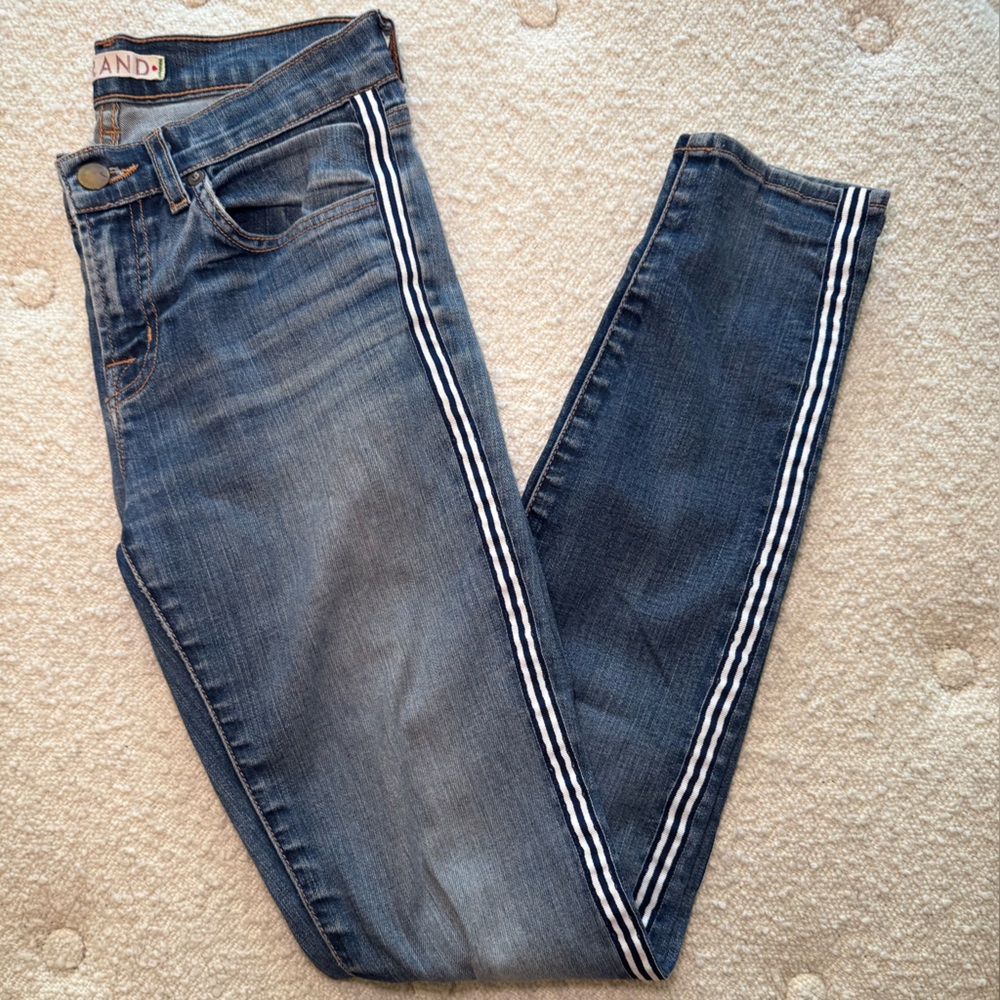 J Brand Blue Skinny Jeans with White Stripes